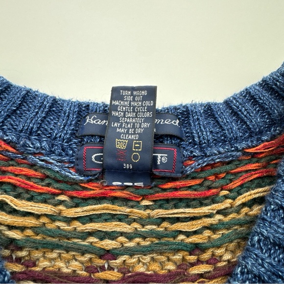 Gant Hand Framed Sweater Mens L Multicolor Striped V Neck Pullover 80s Vintage - Picture 7 of 7